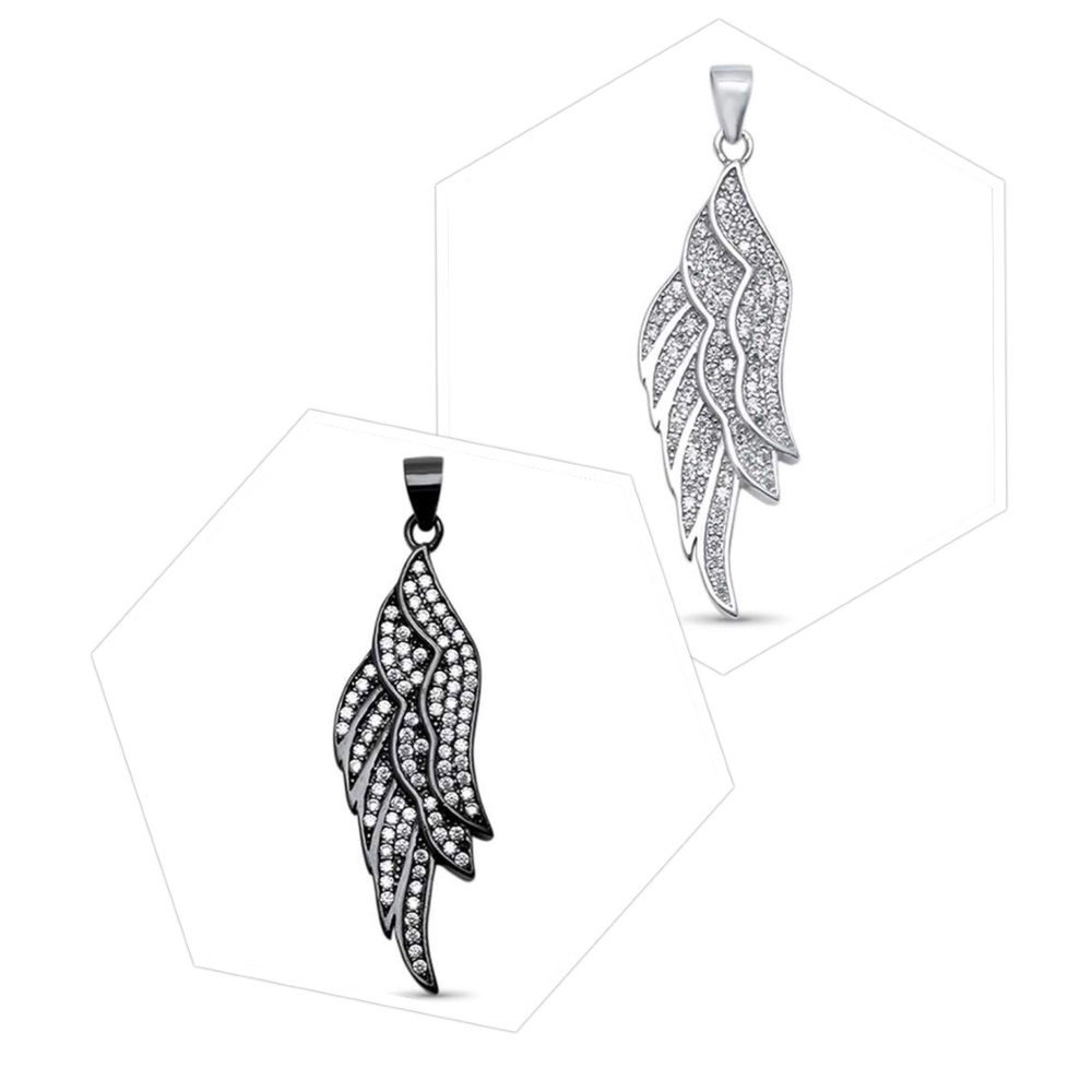 Trendy .925 Sterling Silver CZ Angel Wings Pendant